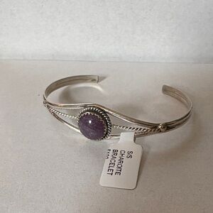 Navajo Made Esther White Charoite Sterling Silver Bracelet 6.5” with flex